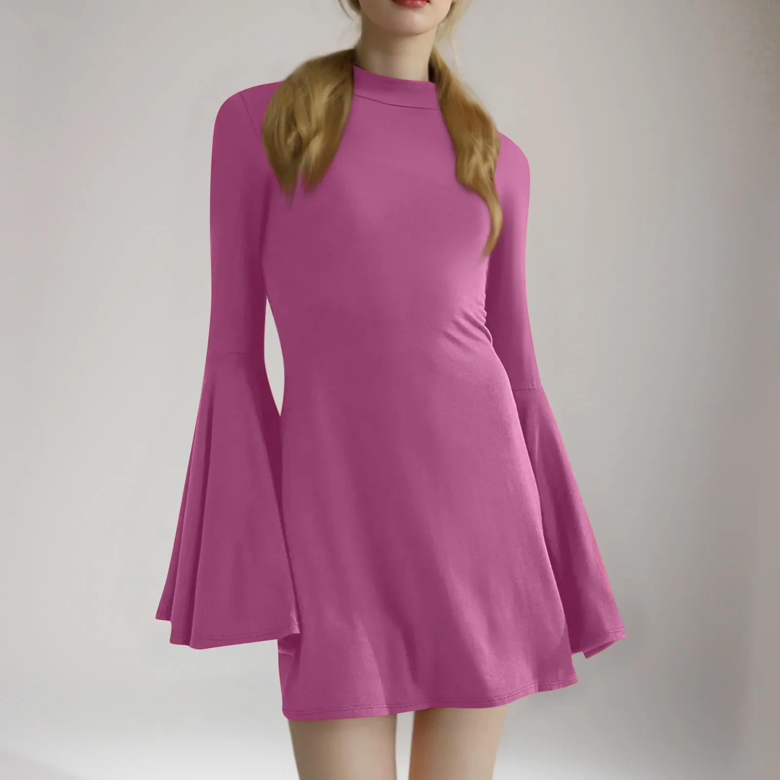 kf-S47454661851f42a0b665db34123152d7o-Spring-And-Summer-Lightweight-Chic-Flare-Long-Sleeve-Mini-Dress-Sexy-And-Spicy-Tight-Solid-Color